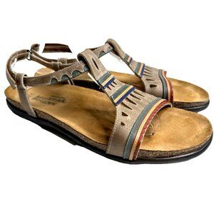 Naot Size 40 9 Leather Ankle Strap Sandals Odelia Tribal Design Beige